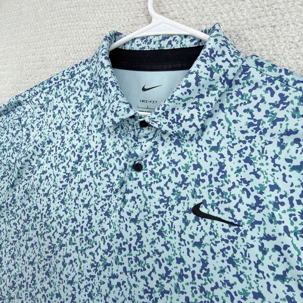 Nike Dri-FIT Tour Golf Polo Shirt Mens L Blue Teal Camo Print Stretch DR5306-442